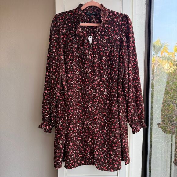 S O L D English Factory High Collar Button Down Mini Dress in Ditsy Floral - Picture 1 of 9